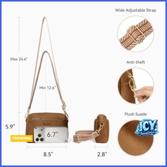 Triple Zip Vegan Leather Crossbody Purse with Guitar Strap - Picture 6 of 7